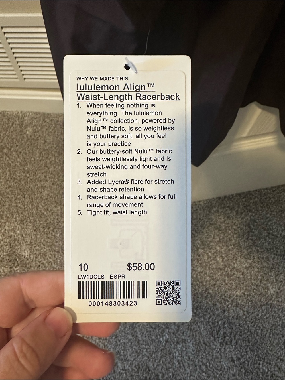 Lululemon Align Waist Length Racerback. Size 10 NWT. ESPRESSO - Picture 3 of 4